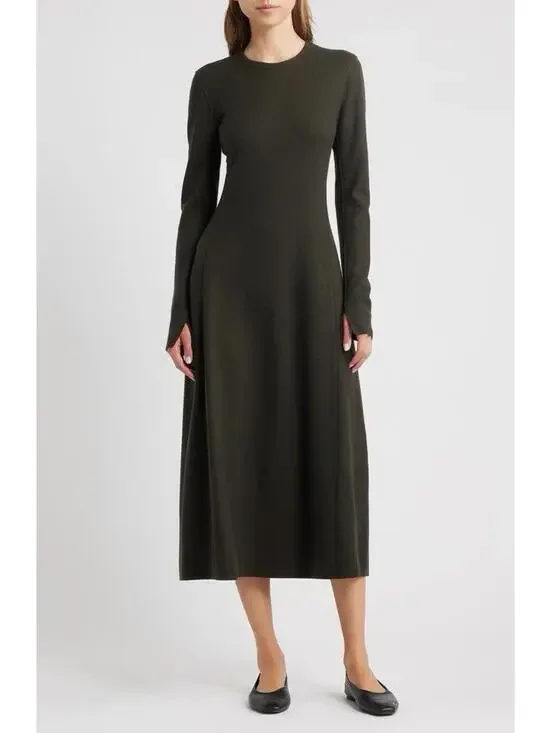 New Rag & Bone Yan Long Sleeve Wool Sweater Dress in Army Size 8 - Picture 1 of 13